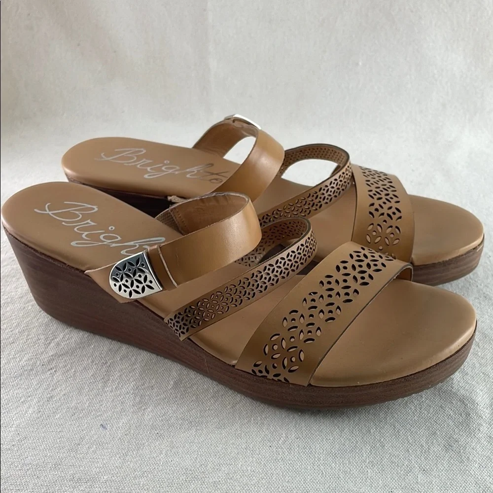 Brighton Happy Women's Brown Cutout Wedge Sandals Size 7